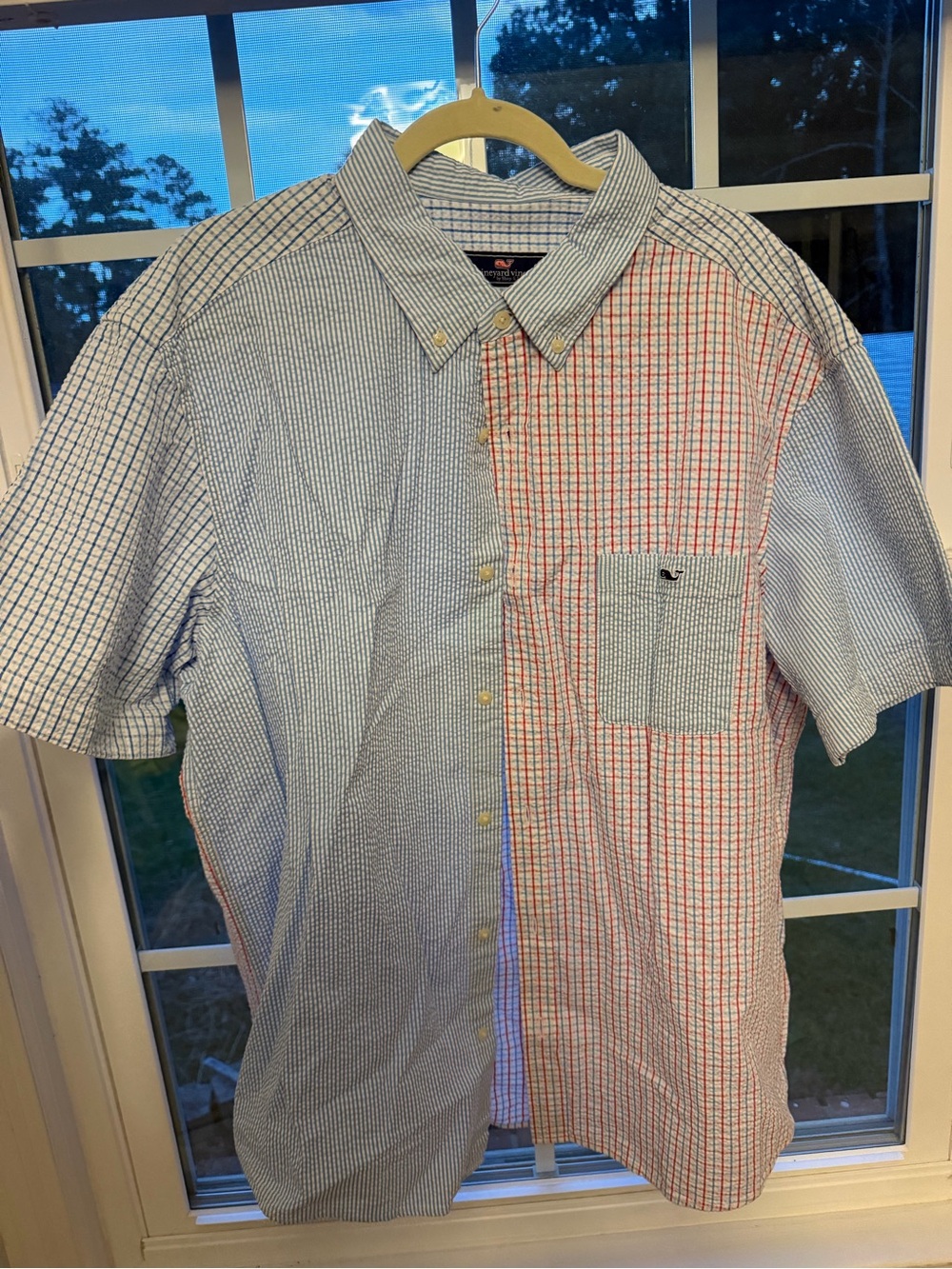 Vineyard Vines Men's Short-Sleeve Patchwork Check Shirt - Blue & Red